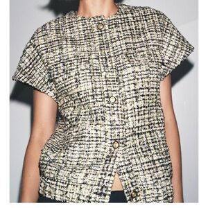 Zara Black and Cream Tweed Jacket